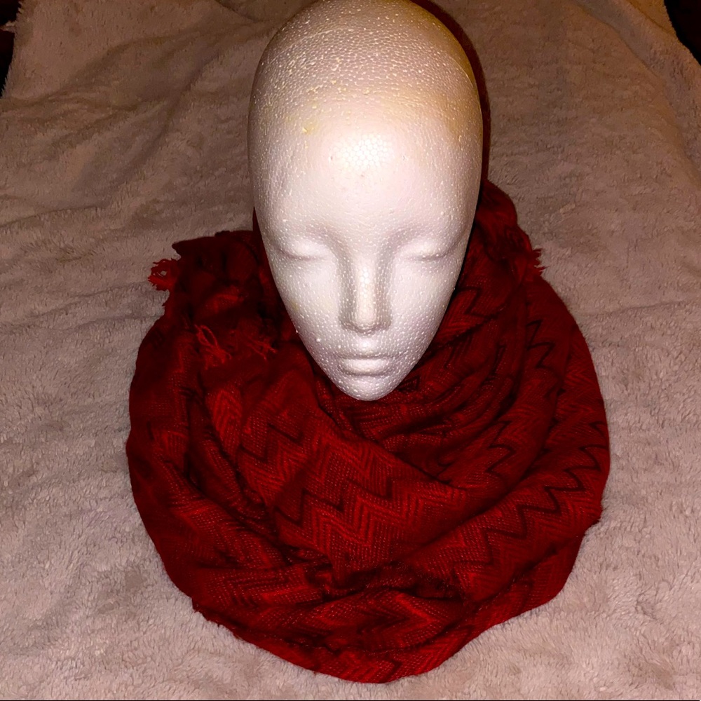 Red & Burgundy Fringe Scarf (Large enough to be used as a Shawl/Wrap)